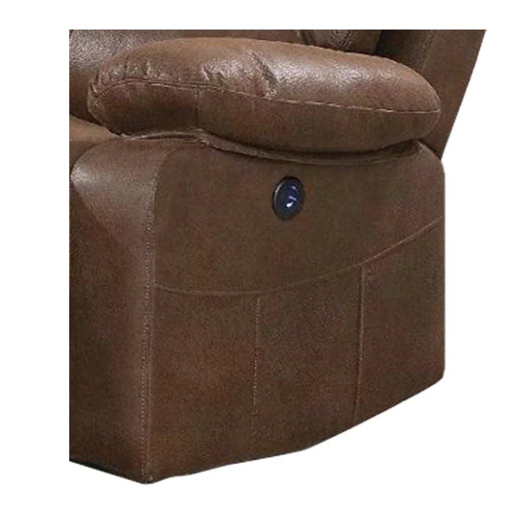 Brown Leathrette Metal Pine Frame Manual Reclining Sofa E17354