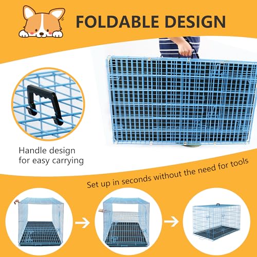 48 Inch Folding Metal Wire Dog Crate with Divider Panel and Leak-Proof Plastic Tray, Black E314020