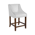 Walnut Counter Height Stool with Nail Trim in White Leather N730364