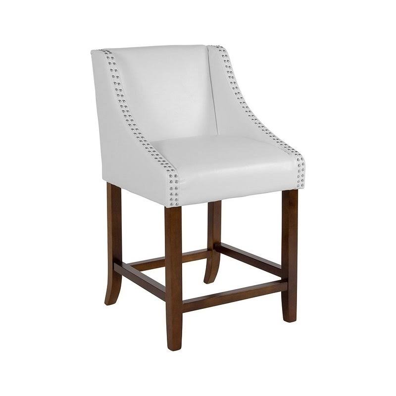 Walnut Counter Height Stool with Nail Trim in White Leather N730364