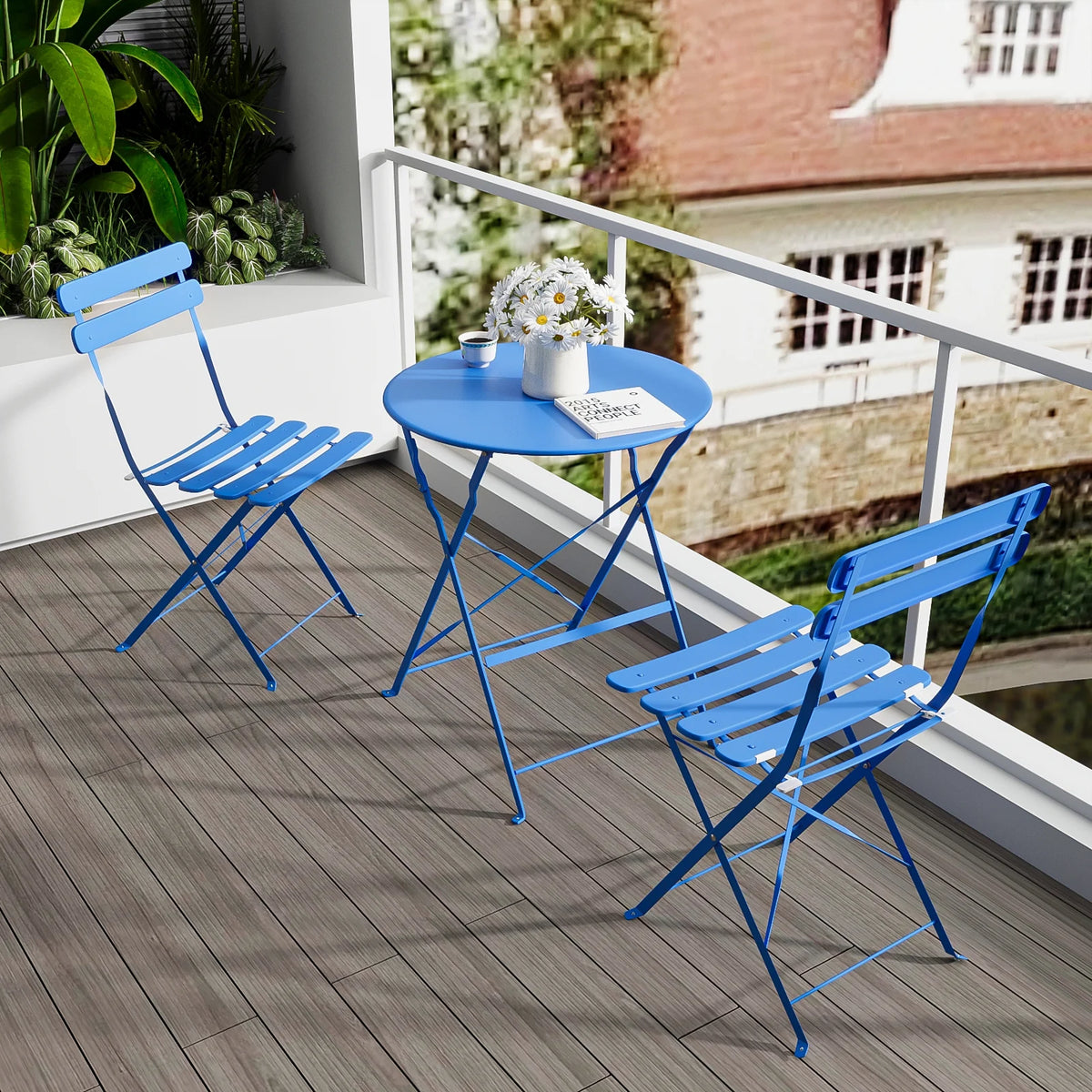 3 Piece Foldable Bistro Furniture Set Steel Frame G77263