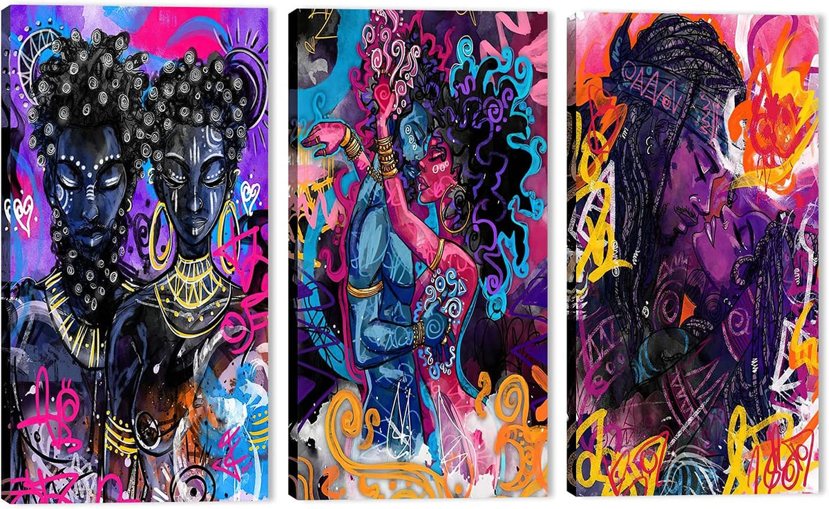 African American Faceless Portrait Canvas Print, Set of 3 Pieces R4724