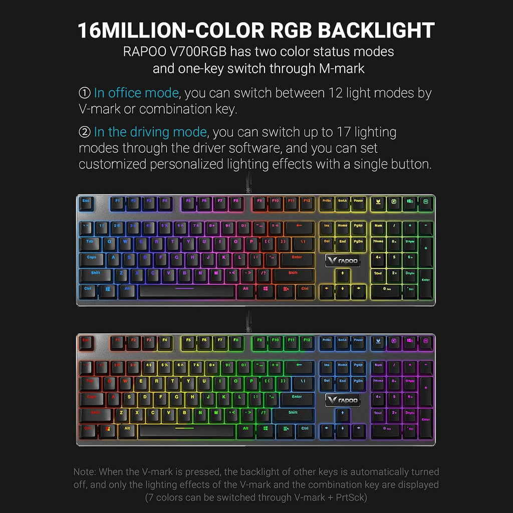 V700RGB LED Alloy Backlit Wired Mechanical Gaming Keyboard with Blue Switches, Braided Fiber Cable, Pack of 2 Q345