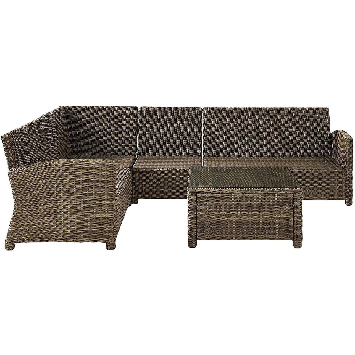 5 Pc Outdoor Wicker Sectional Set with Glass Top Coffee Table Q689265