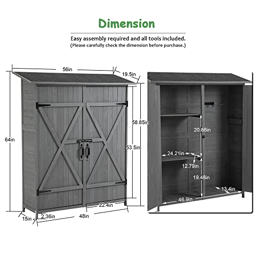 Outdoor Wood Storage Cabinet with Waterproof Roof and Detachable Shelves N69345