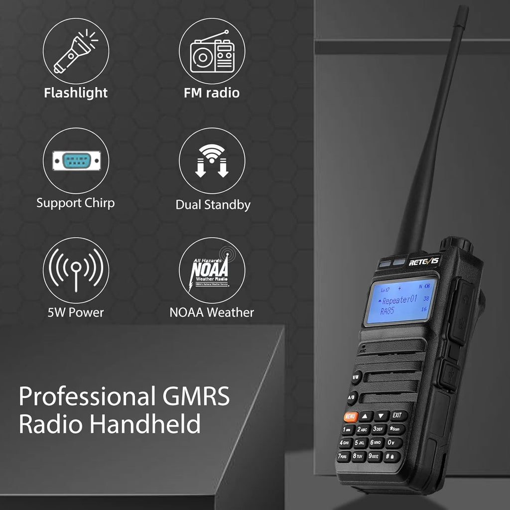 5W GMRS Radio Handheld Two Way Radio Walkie Talkies with Speak Mic, NOAA, USB-C (2 Pack) V55765