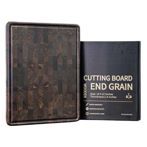 Large End Grain Walnut Wood Cutting Board 20x14 In with Juice Groove Handles L506675