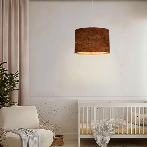 Linen Lampshade Plug in Pendant Light with Dimmable Switch J44607