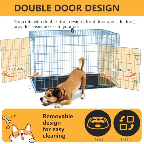 48 Inch Folding Metal Wire Dog Crate with Divider Panel and Leak-Proof Plastic Tray, Black E314020