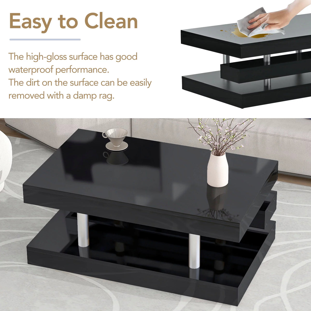 2-Tier Coffee Table with Silver Legs O406