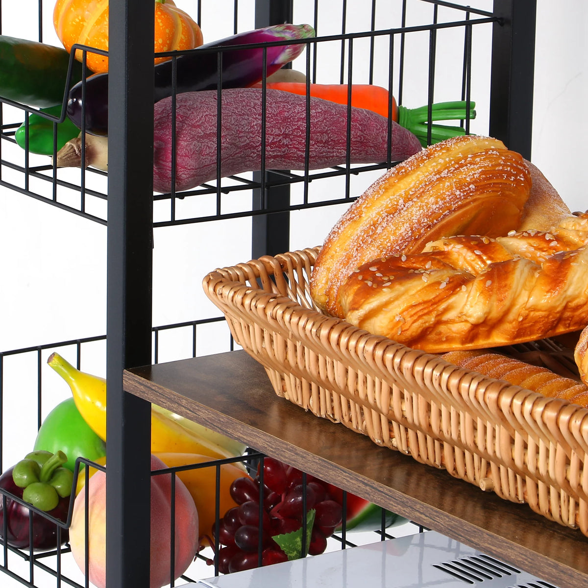 5-Tier Wood Brown Kitchen Bakers Rack with Cabinet R161