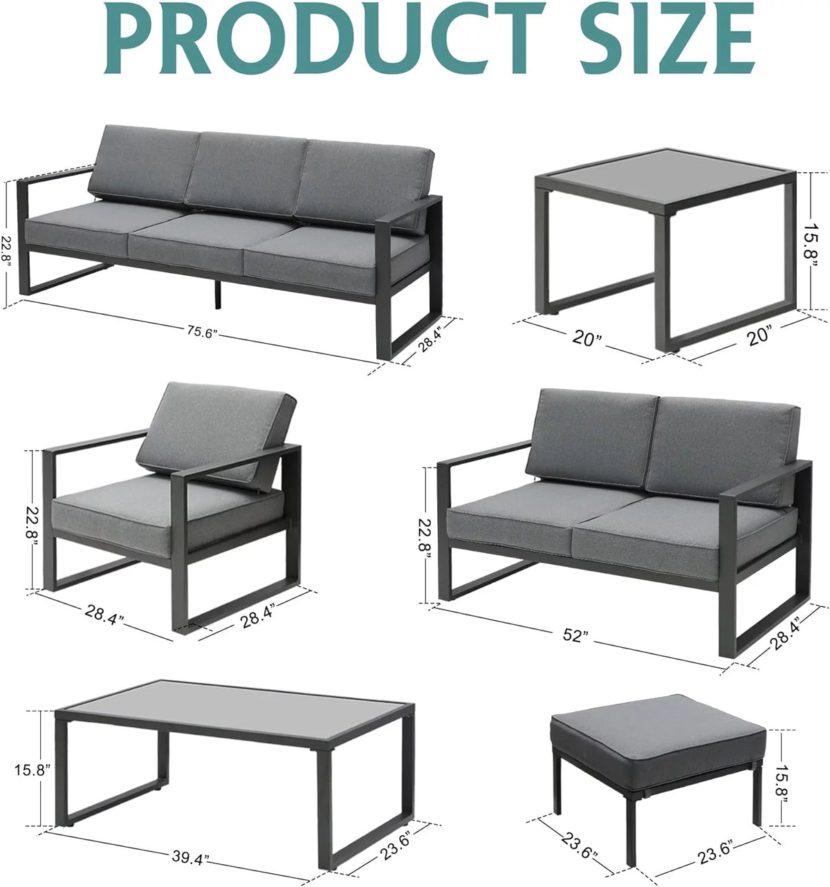 8 Piece Aluminum Patio Sofa Set with Ottomans and Coffee Table T91641