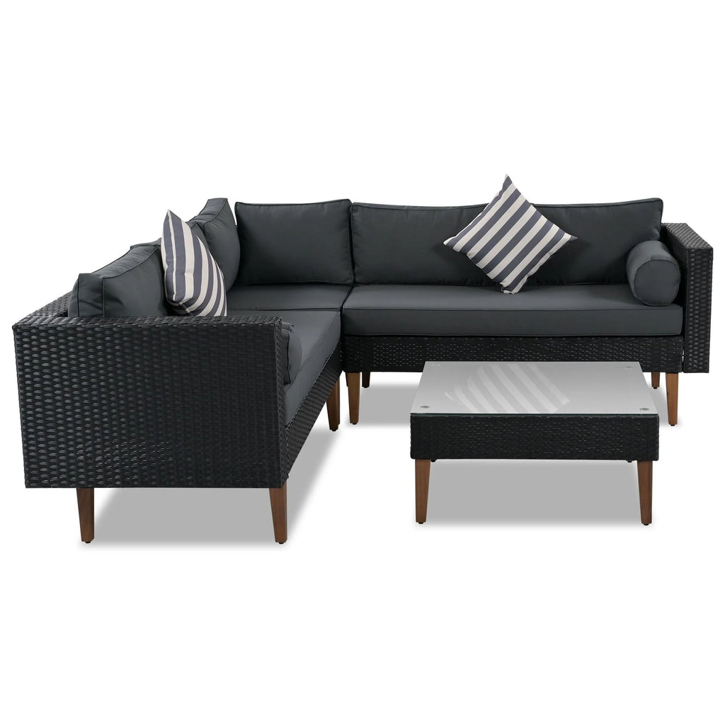 4 Pieces All-Weather Wicker Patio Sofa Set H37046