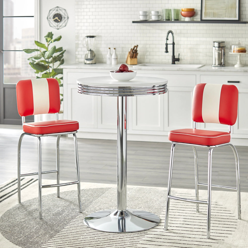 Round Bar Table 43.5" Tall White and Chrome M479331
