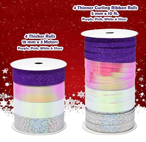 32 Pcs Multi Colored Gift Bows Assortment Set with 8 Curling Ribbon Rolls F4812