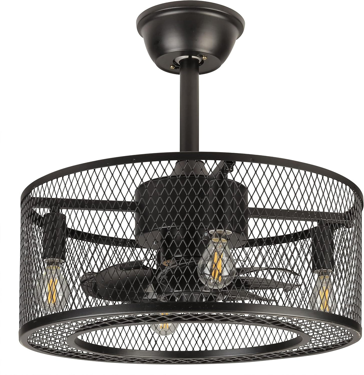 Black Caged Ceiling Fan with Lights J698