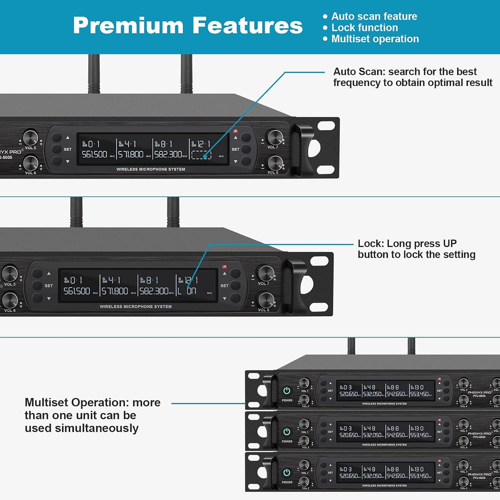 Eight-Channel Wireless Microphone System with Metal Handheld Mics E368