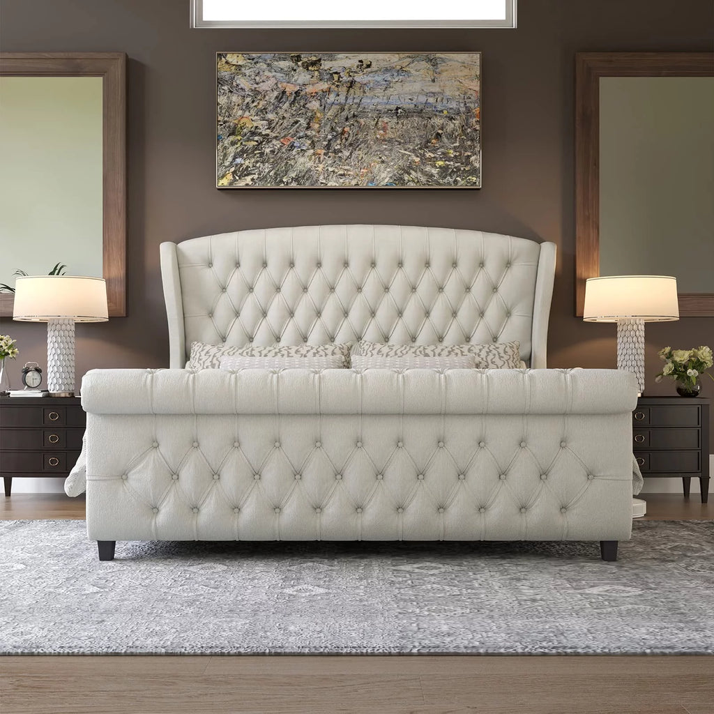 Queen Size Velvet Upholstered Platform Bed Frame B824