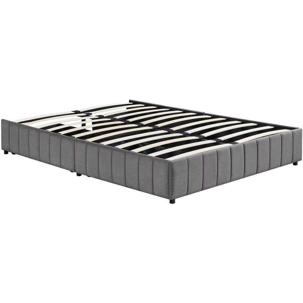 Queen Size Upholstered Bed Frame with 4 Storage Drawers, Beige T202040
