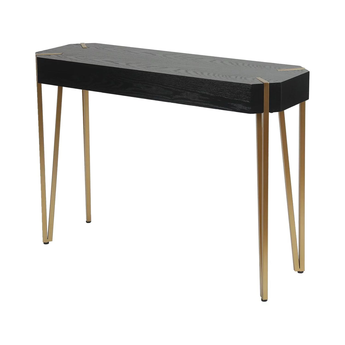 Black Wood and Gold Metal Console Table Q647519