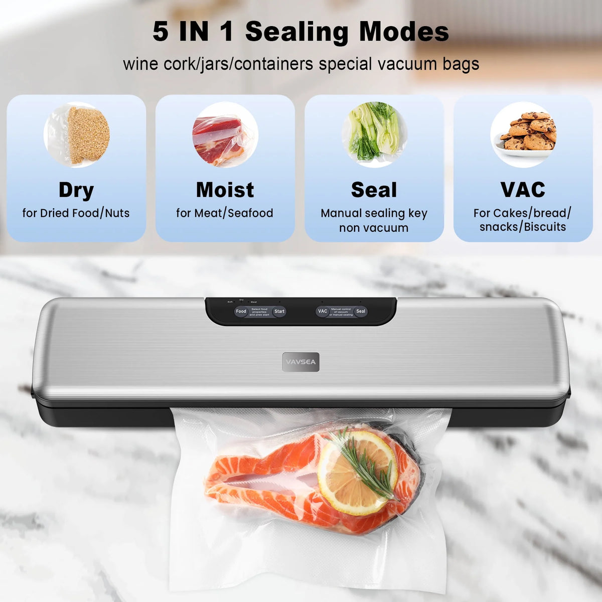 70Kpa Vacuum Sealer with Vacuum Hose & 10Pcs Bags R725