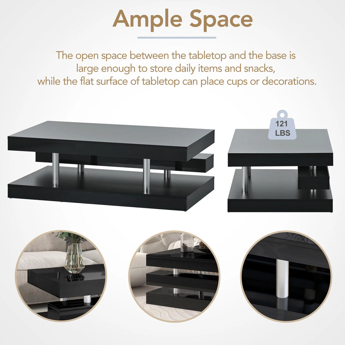 2-Tier Coffee Table with Silver Legs O406