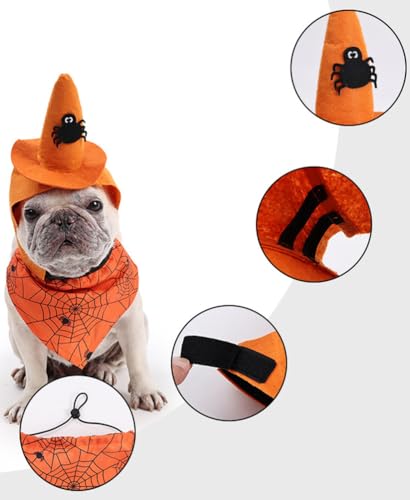 Dog Halloween Costumes 2Pcs Set Witch Hat and Bandana Black W505149