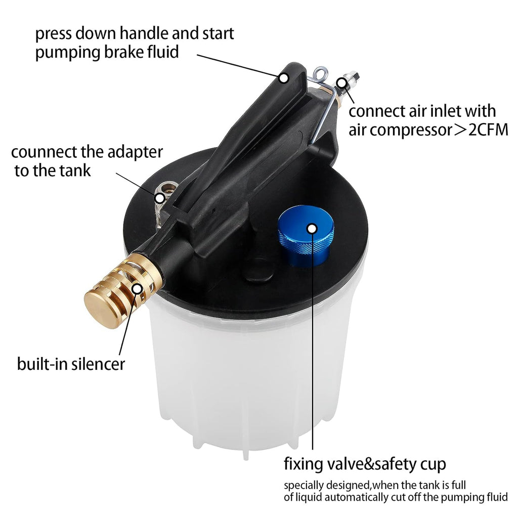 2L Vacuum Brake Bleeder Kit with 2L Brake Fluid Extractor and 1L Refilling Bottle, Two Silicon Hoses Z3564