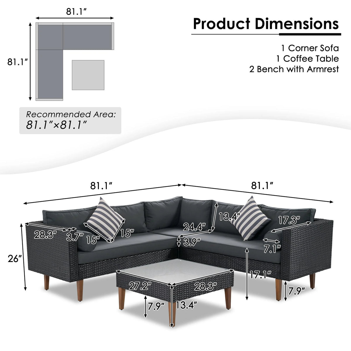 4 Pieces All-Weather Wicker Patio Sofa Set H37046