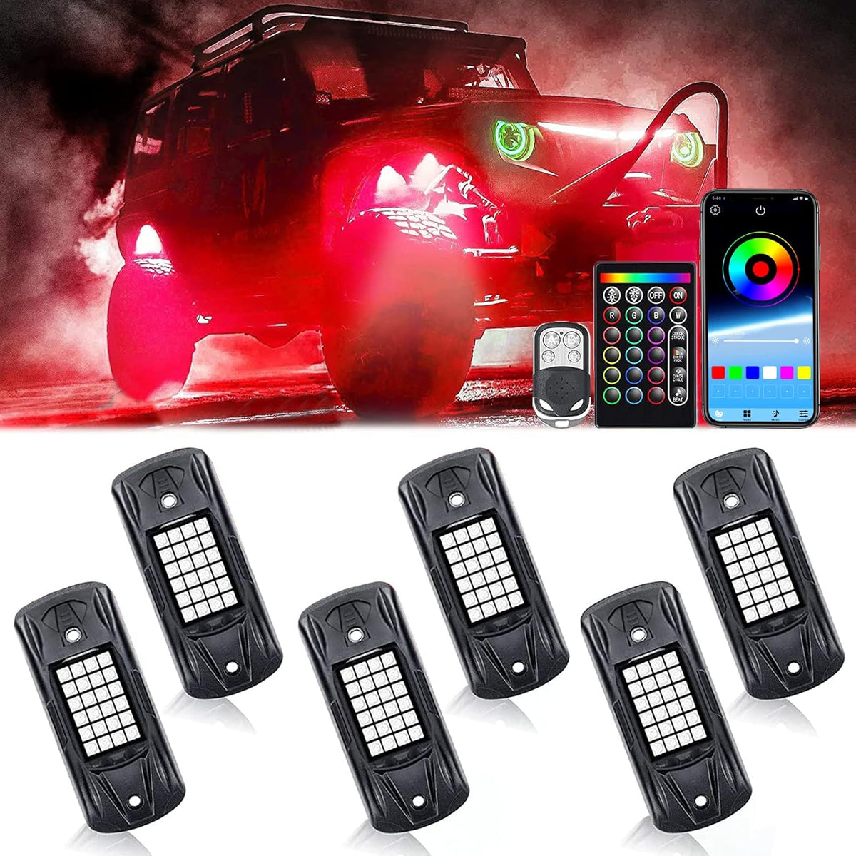 RGB LED Underglow Lighting Kit, 6 Pods, IP68 Waterproof, Pack of 2 Z377