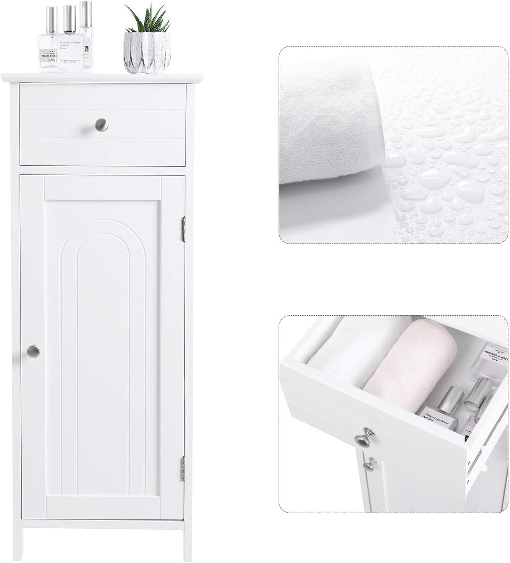 White Wooden Bathroom Floor Cabinet with Drawer and Adjustable Shelf B677580