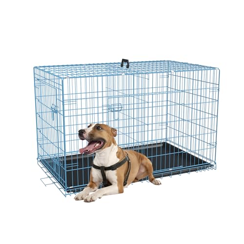 48 Inch Folding Metal Wire Dog Crate with Divider Panel and Leak-Proof Plastic Tray, Black E314020