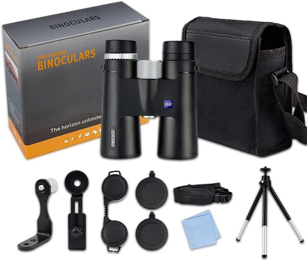 12x42 HD Roof Prism Waterproof Binoculars with Tripod Carrying Case Mobile Phone Clip Pack of 2 E256