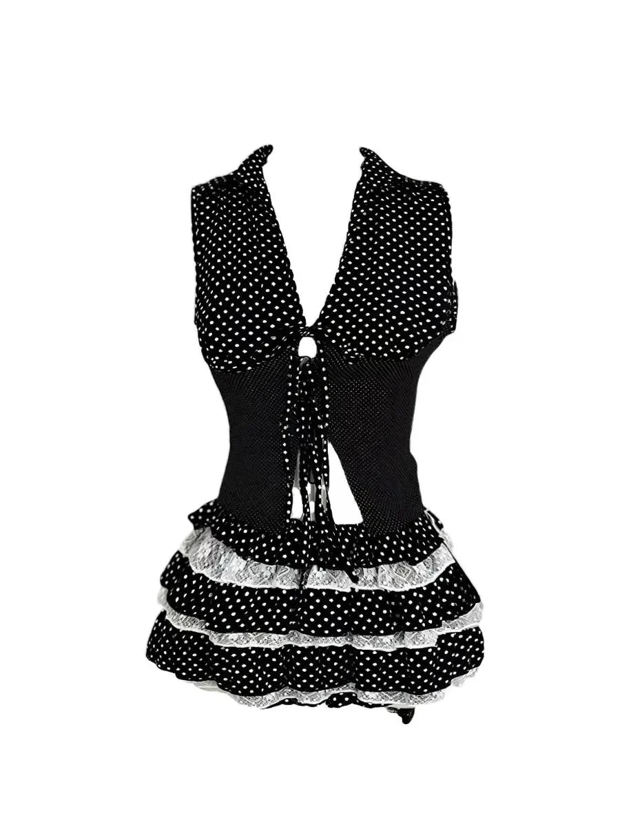 Polka Dots Ruffle Top and Bottom Set E195092