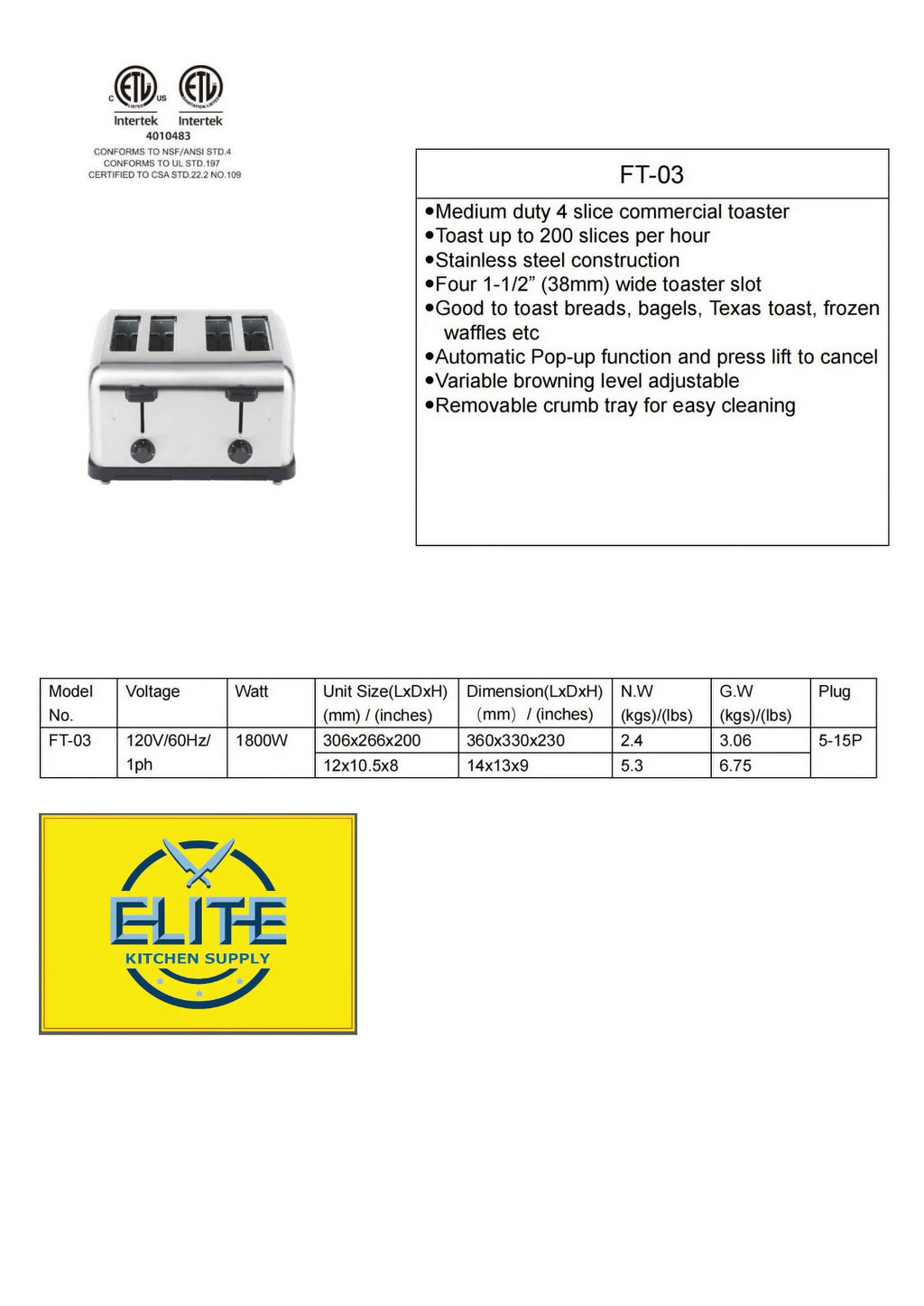4-Slice Stainless Steel Toaster E614