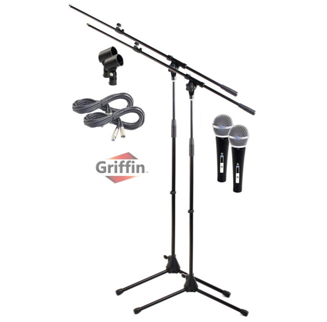 2 Pack Microphone Boom Arm Stand Holder XLR Cable Cardioid Dynamic Vocal Mic Clip T7648