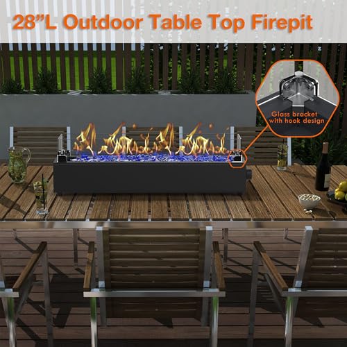 Black 28-inch Table Top Propane Fire Pit with Wind Glass Shield U933131