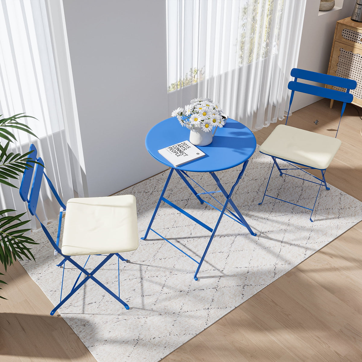 3 Piece Foldable Bistro Furniture Set Steel Frame G77263