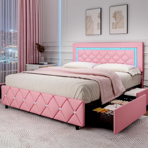 Queen Size Upholstered Platform Bed with Storage Drawers Q541957