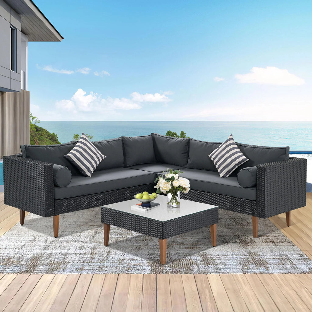 4 Pieces All-Weather Wicker Patio Sofa Set H37046