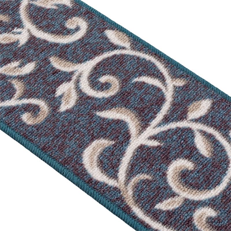 Blue Floral Non Slip Carpet Stair Treads Set of 7 E5332