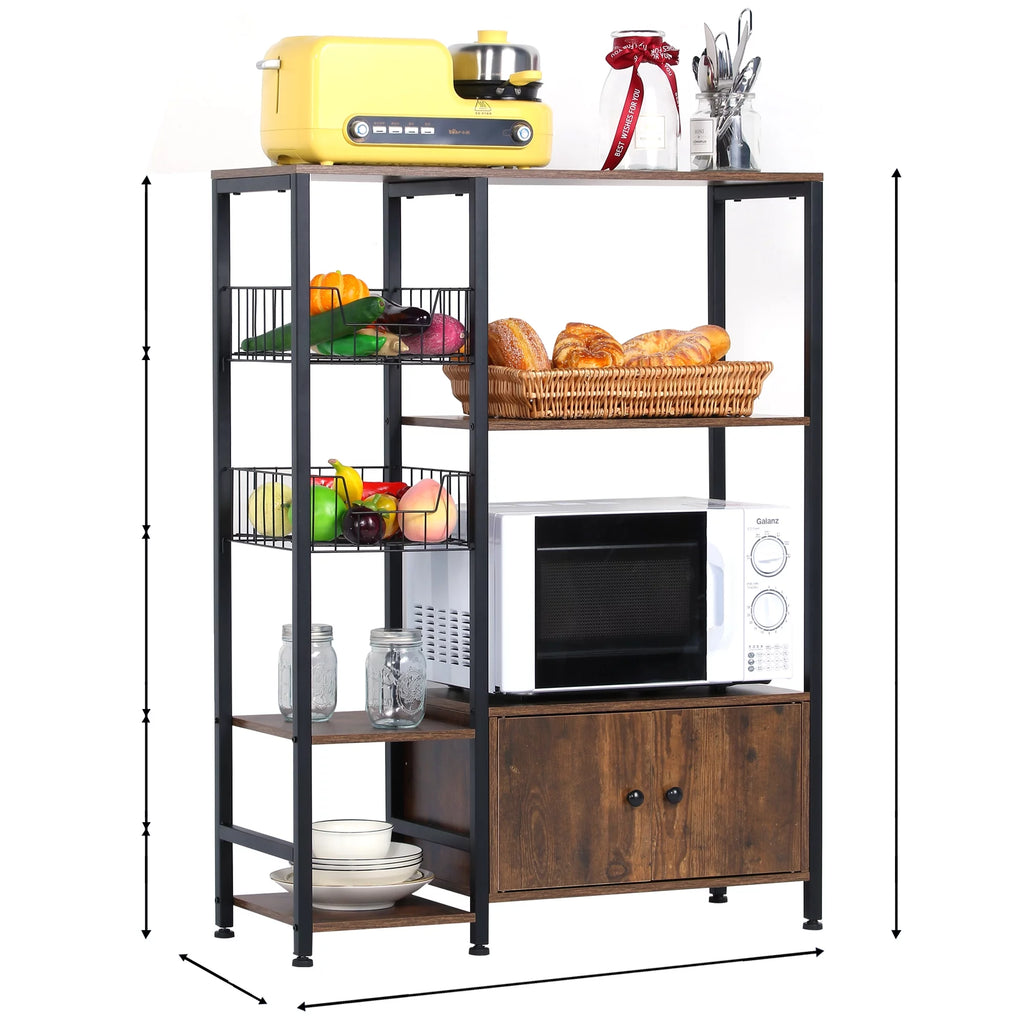 5-Tier Wood Brown Kitchen Bakers Rack with Cabinet R161