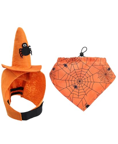 Dog Halloween Costumes 2Pcs Set Witch Hat and Bandana Black W505149