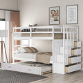 Gray Wood Twin Bunk Bed with Trundle and 4 Storage Drawers V18601
