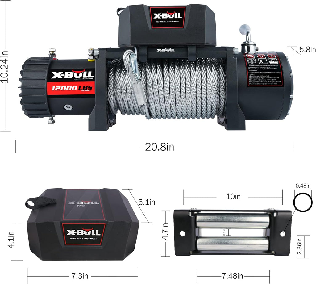 12V Stainless Steel Electric Winch Kit, 12000 lb. Load Capacity, Waterproof IP67, Wireless Handheld Remotes and Corded Control, Hawse Fairlead, Grey D9674