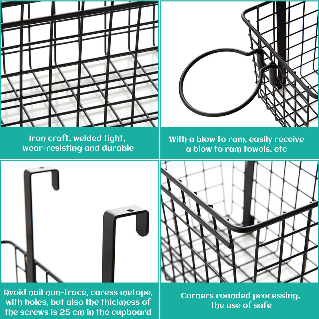 Over the Cabinet Door Organizer Set of 2, Black Grid Basket H539
