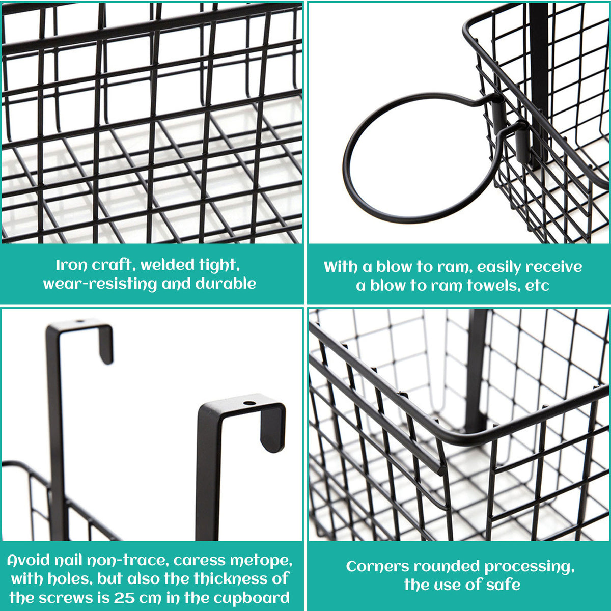 Over the Cabinet Door Organizer Set of 2, Black Grid Basket H539