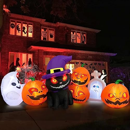 8 FT Halloween Inflatable Pumpkin Black Cat with LED Lights T66919