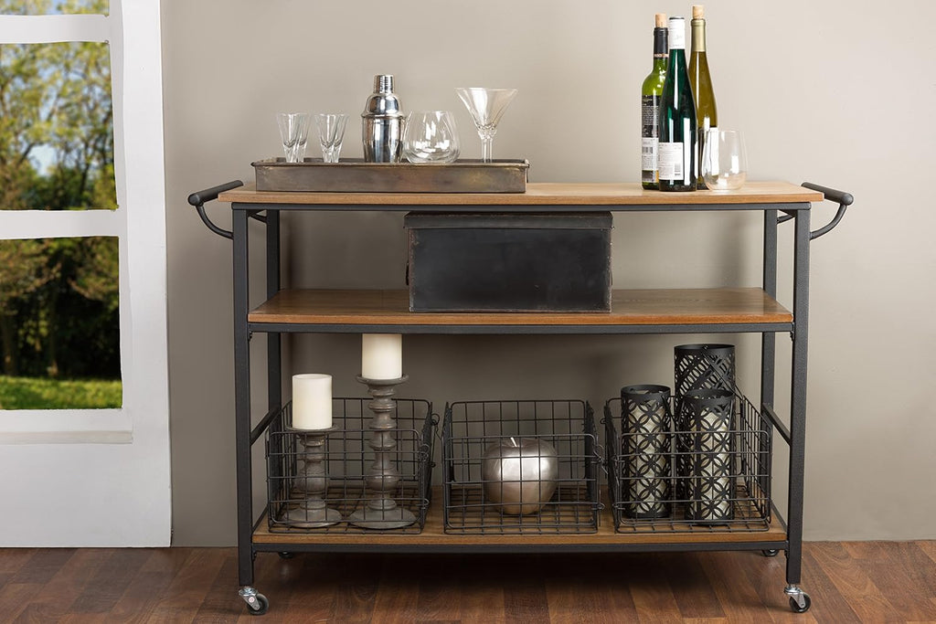 Brown Wood and Metal Kitchen Cart K990