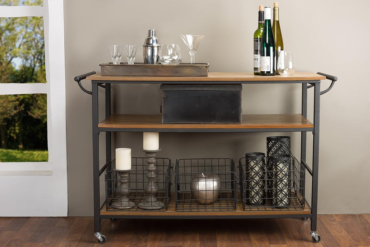 Brown Wood and Metal Kitchen Cart K990